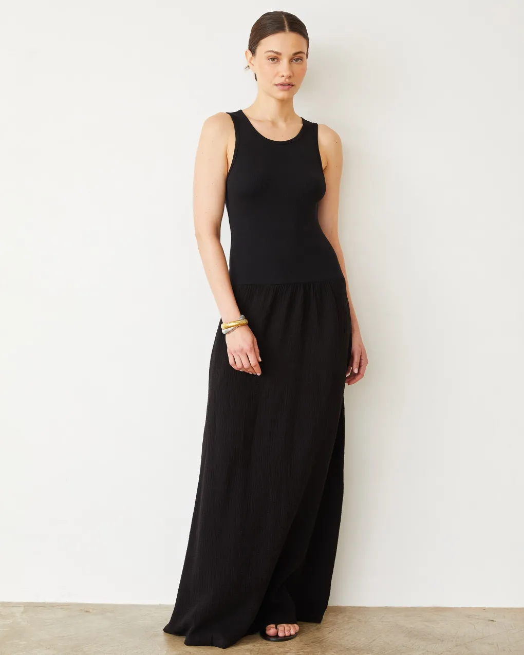 Dresses*MONROW Mix Media Tank Maxi Dress BLACK