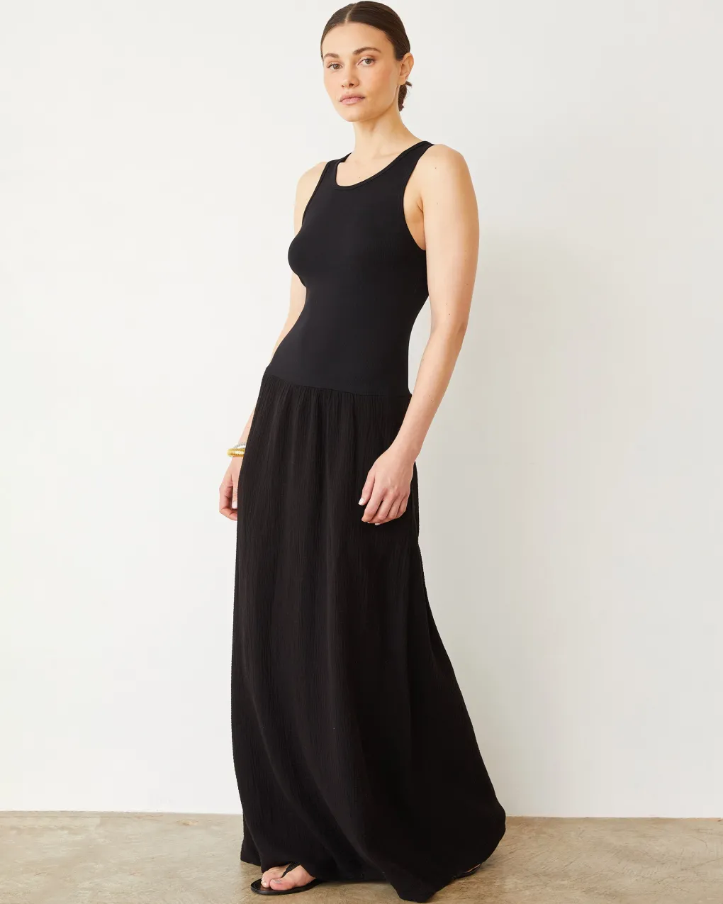 Dresses*MONROW Mix Media Tank Maxi Dress BLACK