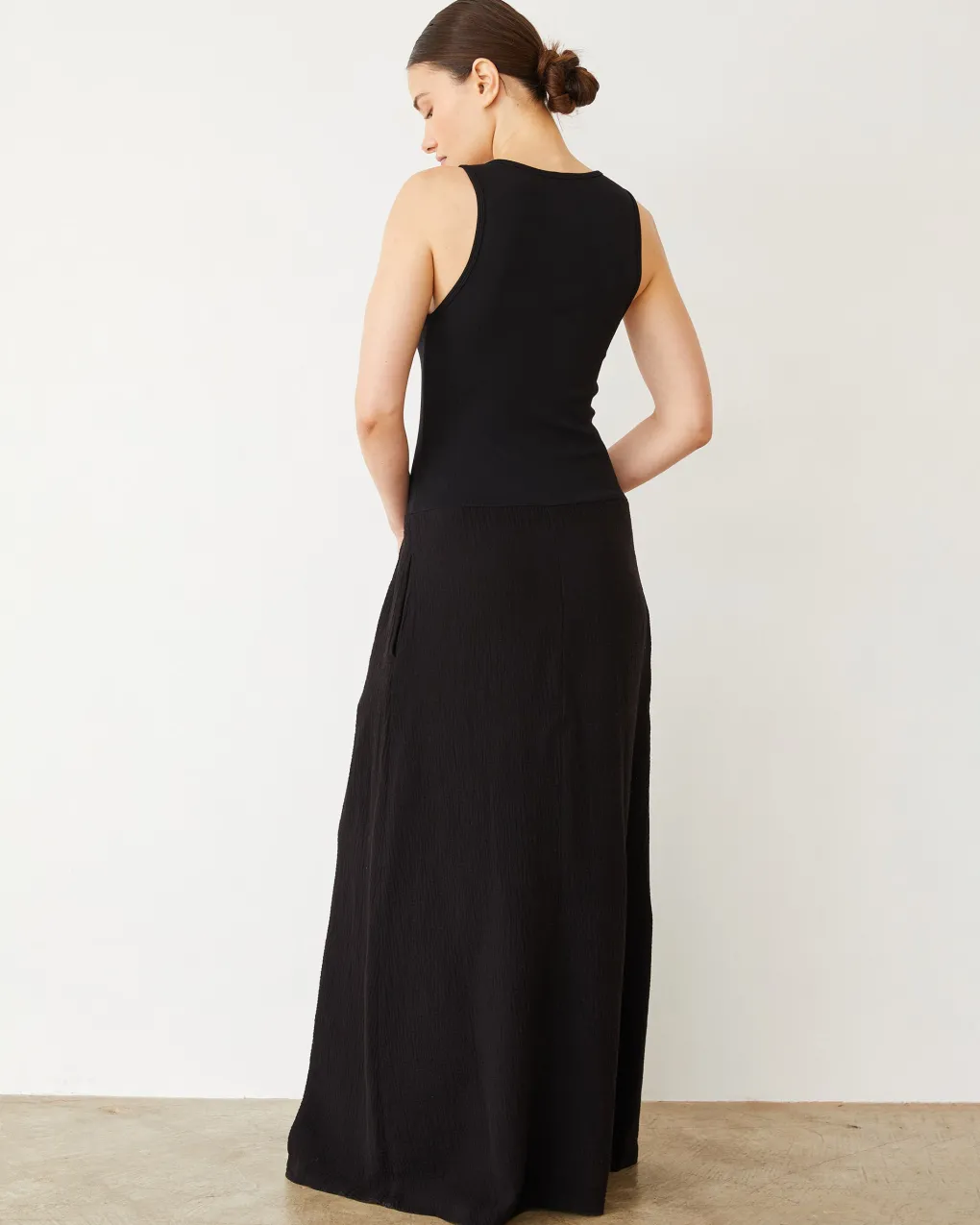 Dresses*MONROW Mix Media Tank Maxi Dress BLACK