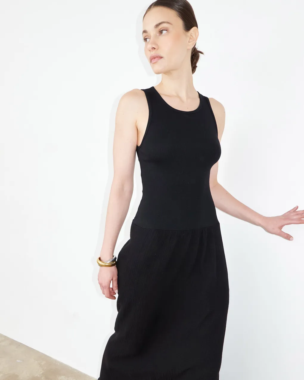 Dresses*MONROW Mix Media Tank Maxi Dress BLACK