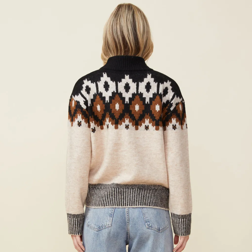 Sweaters*MONROW Mock Neck Fair Isle Sweater OFFWHITE