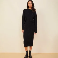 Skirts*MONROW Neps Cashmere Pocket Midi Skirt BLACK
