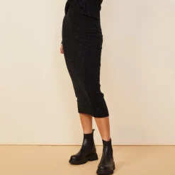 Skirts*MONROW Neps Cashmere Pocket Midi Skirt BLACK