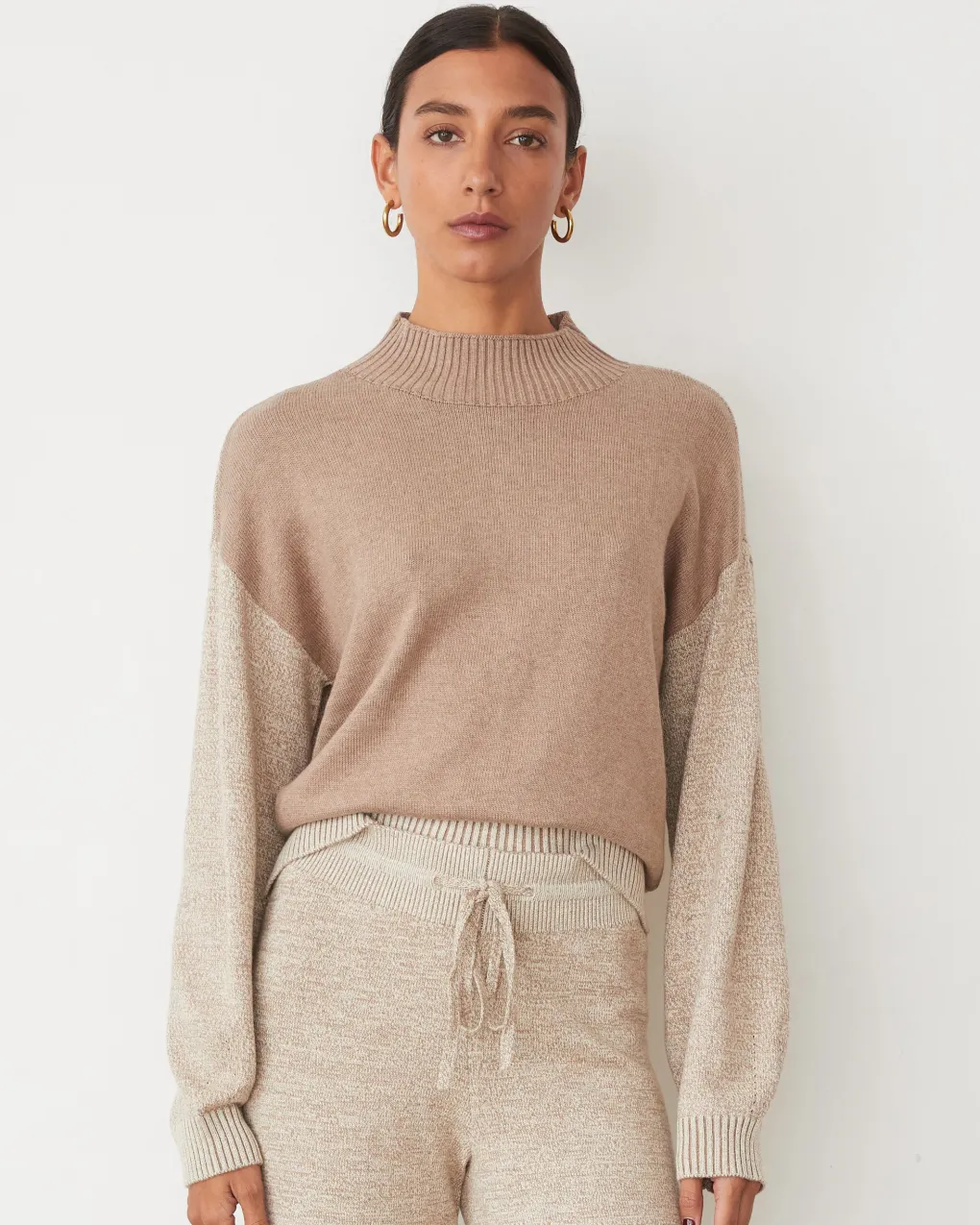 Travel Essentials|Sets*MONROW Organic Cotton Cashmere Funnel Neck Sweater WALNUT