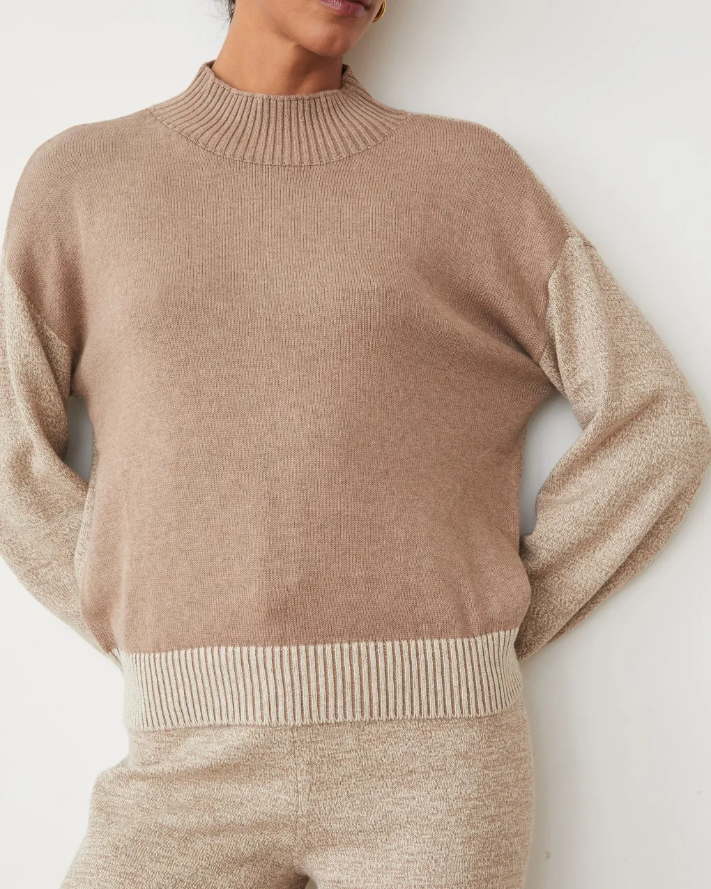 Travel Essentials|Sets*MONROW Organic Cotton Cashmere Funnel Neck Sweater WALNUT