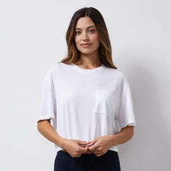 Tees*MONROW Organic Jersey Crop Pocket Tee WHITE