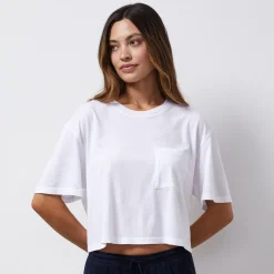 Tees*MONROW Organic Jersey Crop Pocket Tee WHITE