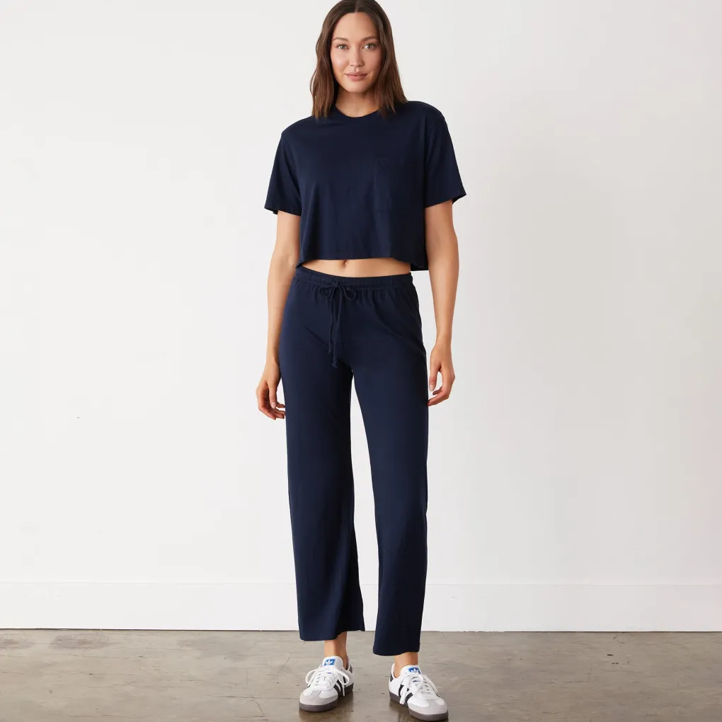Tees*MONROW Organic Jersey Crop Pocket Tee DARKNAVY