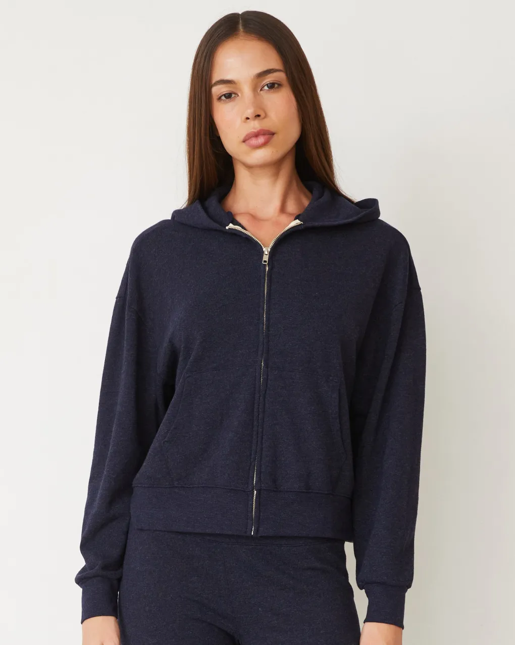 Travel Essentials|Sets*MONROW Original Fleece Zip Up Hoody HEATHEREDNAVY