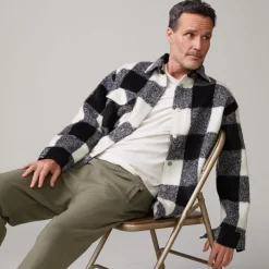 Mens Sale|Men's Sale*MONROW Plaid Flannel Shacket BLACK/NATURAL