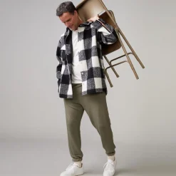 Mens Sale|Men's Sale*MONROW Plaid Flannel Shacket BLACK/NATURAL