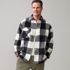 Mens Sale|Men's Sale*MONROW Plaid Flannel Shacket BLACK/NATURAL