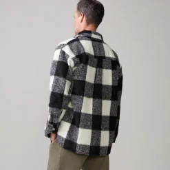Mens Sale|Men's Sale*MONROW Plaid Flannel Shacket BLACK/NATURAL