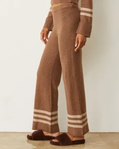 Sweats*MONROW Plush Stripe Straight Leg Sweat LATTE