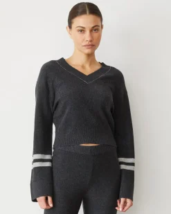 Sets|Sweaters*MONROW Plush Stripe Sweater FADEDBLACK