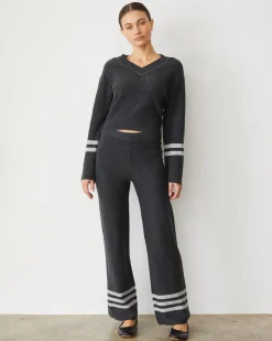 Sets|Sweaters*MONROW Plush Stripe Sweater FADEDBLACK