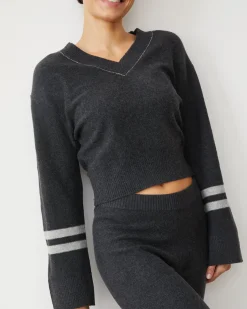 Sets|Sweaters*MONROW Plush Stripe Sweater FADEDBLACK