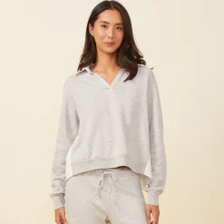 Long Sleeve*MONROW Poplin Mix Collar Sweatshirt HEATHERGREY