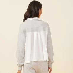 Long Sleeve*MONROW Poplin Mix Collar Sweatshirt HEATHERGREY