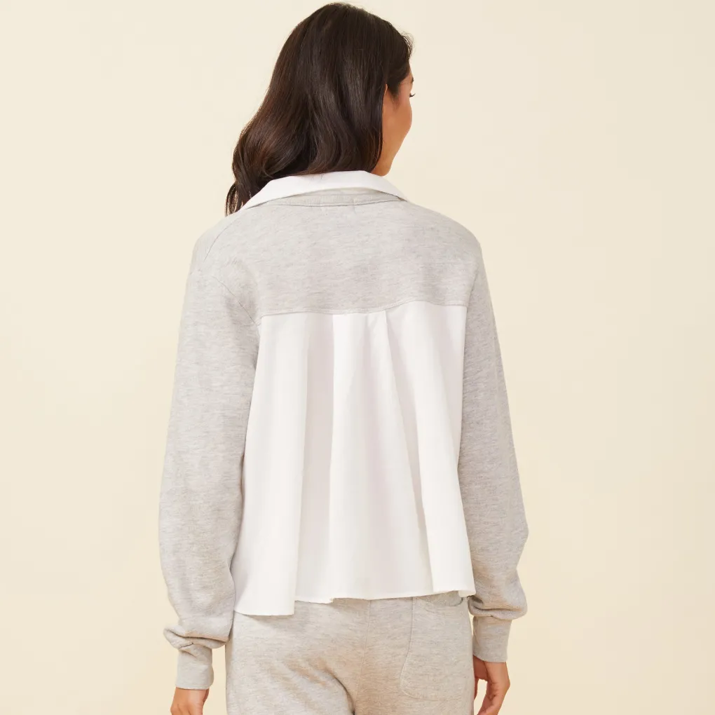 Long Sleeve*MONROW Poplin Mix Collar Sweatshirt HEATHERGREY