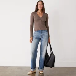 Sweaters|Long Sleeve*MONROW Rib Henley Sweater COCOA