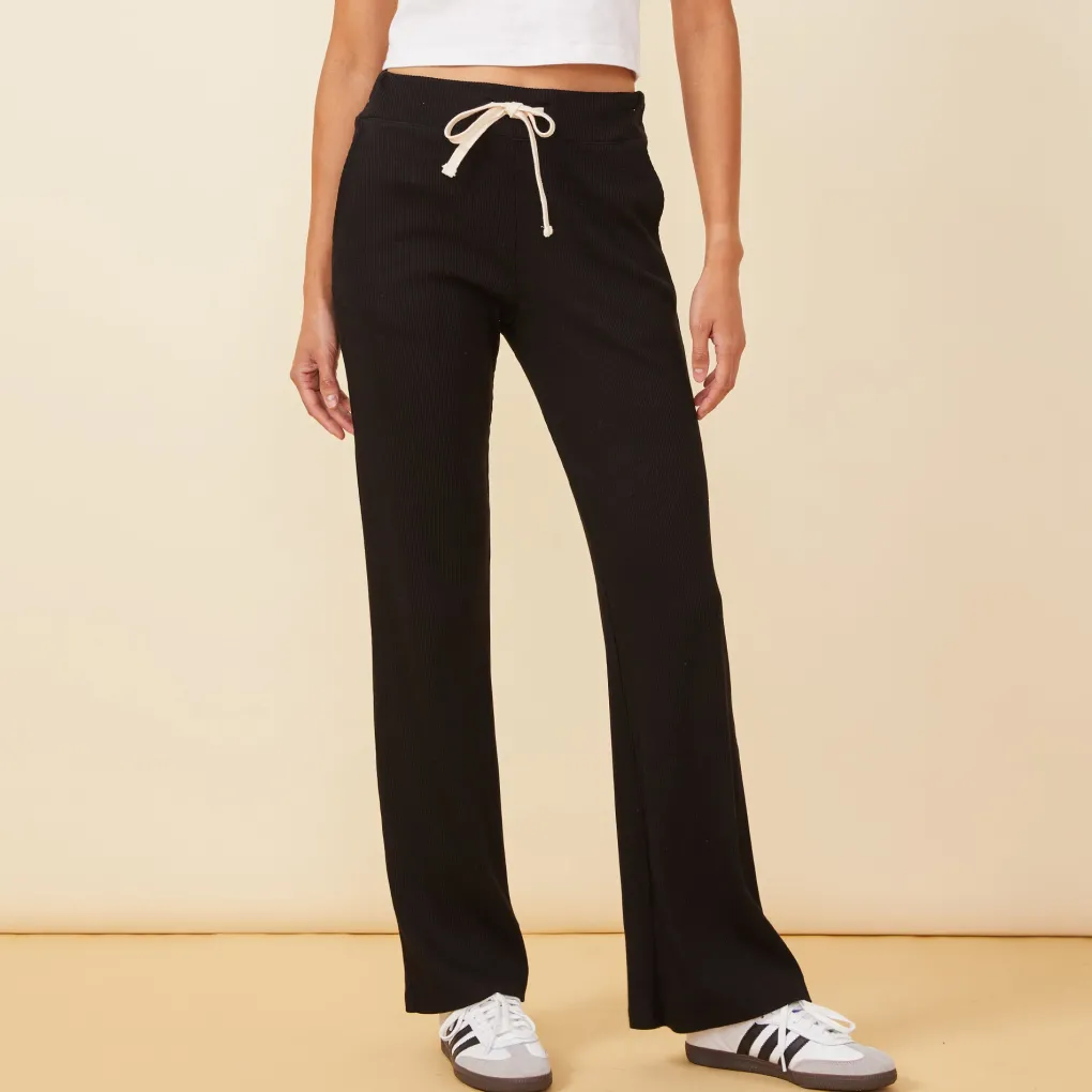 Pants|Sweats*MONROW Rib Straight Leg Pant BLACK