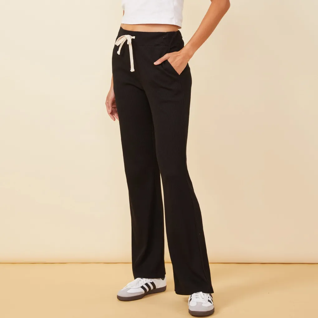 Pants|Sweats*MONROW Rib Straight Leg Pant BLACK