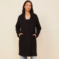 Jackets*MONROW Seamed Fleece Coat BLACK