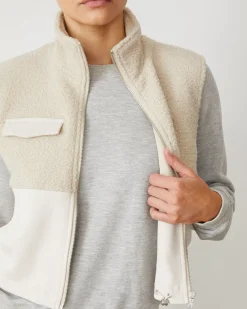Jackets*MONROW Sherpa Zip Up Vest BONE