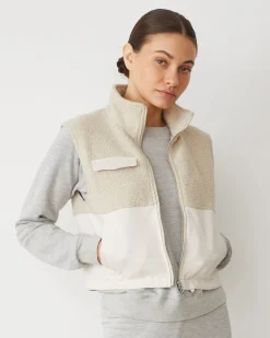 Jackets*MONROW Sherpa Zip Up Vest BONE
