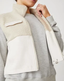Jackets*MONROW Sherpa Zip Up Vest BONE