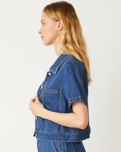 Jackets*MONROW Soft Denim Short Sleeve Shirt MEDIUMWASH