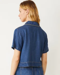 Jackets*MONROW Soft Denim Short Sleeve Shirt MEDIUMWASH