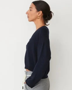Softfleece|Sweatshirts*MONROW Softfleece Crop V Neck Sweatshirt DARKNAVY
