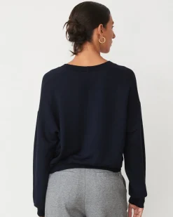 Softfleece|Sweatshirts*MONROW Softfleece Crop V Neck Sweatshirt DARKNAVY