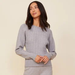 Soft Knit|Sweaters*MONROW Soft Knit Cable Sweater HEATHERGREY