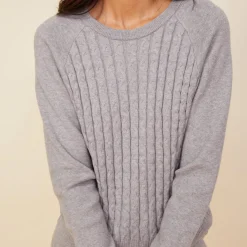 Soft Knit|Sweaters*MONROW Soft Knit Cable Sweater HEATHERGREY