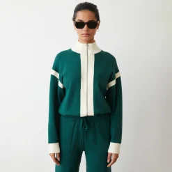Soft Knit*MONROW Soft Knit Color Block Jacket EVERGREEN