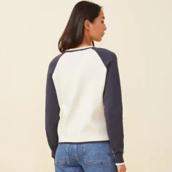 Soft Knit|Long Sleeve*MONROW Soft Knit Colorblock Raglan IVORY/BLUEBLACK