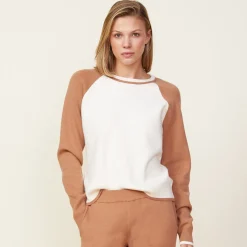 Soft Knit*MONROW Soft Knit Colorblock Raglan Sweater IVORY/HAZELNUT