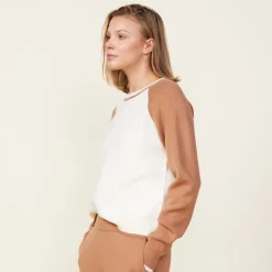 Soft Knit*MONROW Soft Knit Colorblock Raglan Sweater IVORY/HAZELNUT