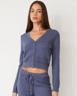 Soft Knit|Sets*MONROW Softknit French Waffle Cardigan WASHEDBLUE