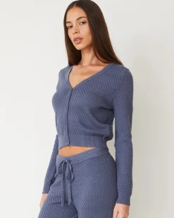 Soft Knit|Sets*MONROW Softknit French Waffle Cardigan WASHEDBLUE