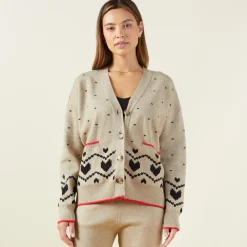Soft Knit*MONROW Soft Knit Heart Fair Isle Cardigan OATMEAL