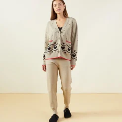 Soft Knit*MONROW Soft Knit Heart Fair Isle Cardigan OATMEAL