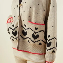 Soft Knit*MONROW Soft Knit Heart Fair Isle Cardigan OATMEAL