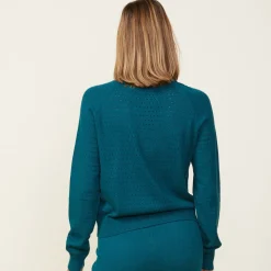 Soft Knit*MONROW Soft Knit Pointelle Raglan Sweater TEAL