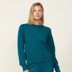Soft Knit*MONROW Soft Knit Pointelle Raglan Sweater TEAL