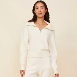 Soft Knit|Sweaters*MONROW Soft Knit Rib Half Zip Sweater IVORY