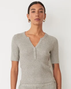 Travel Essentials|Sets*MONROW Softknit Rib Waffle Henley HEATHERGREY